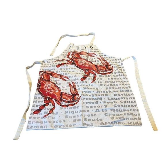 Chefs Crab Full Apron Martha’s Vineyard Design Maryland Lemon Oyster Vintage - Picture 1 of 7